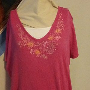 Embroidered flower bling knit tee